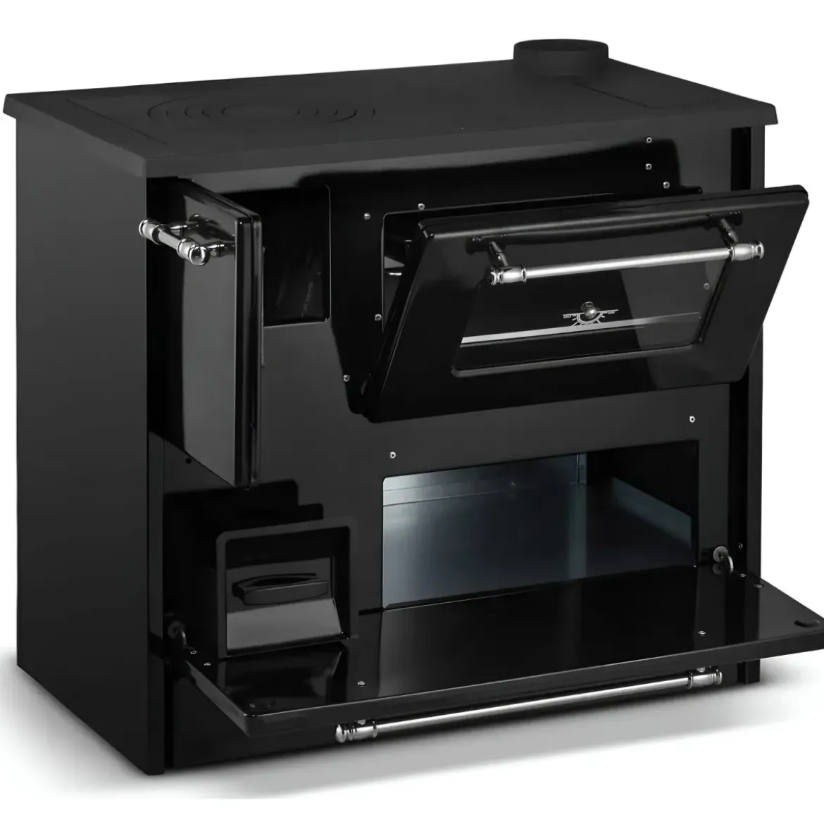 Cucina a Legna Stufa 9 kW in Acciaio Ghisa Nero Ecologica con Forno
