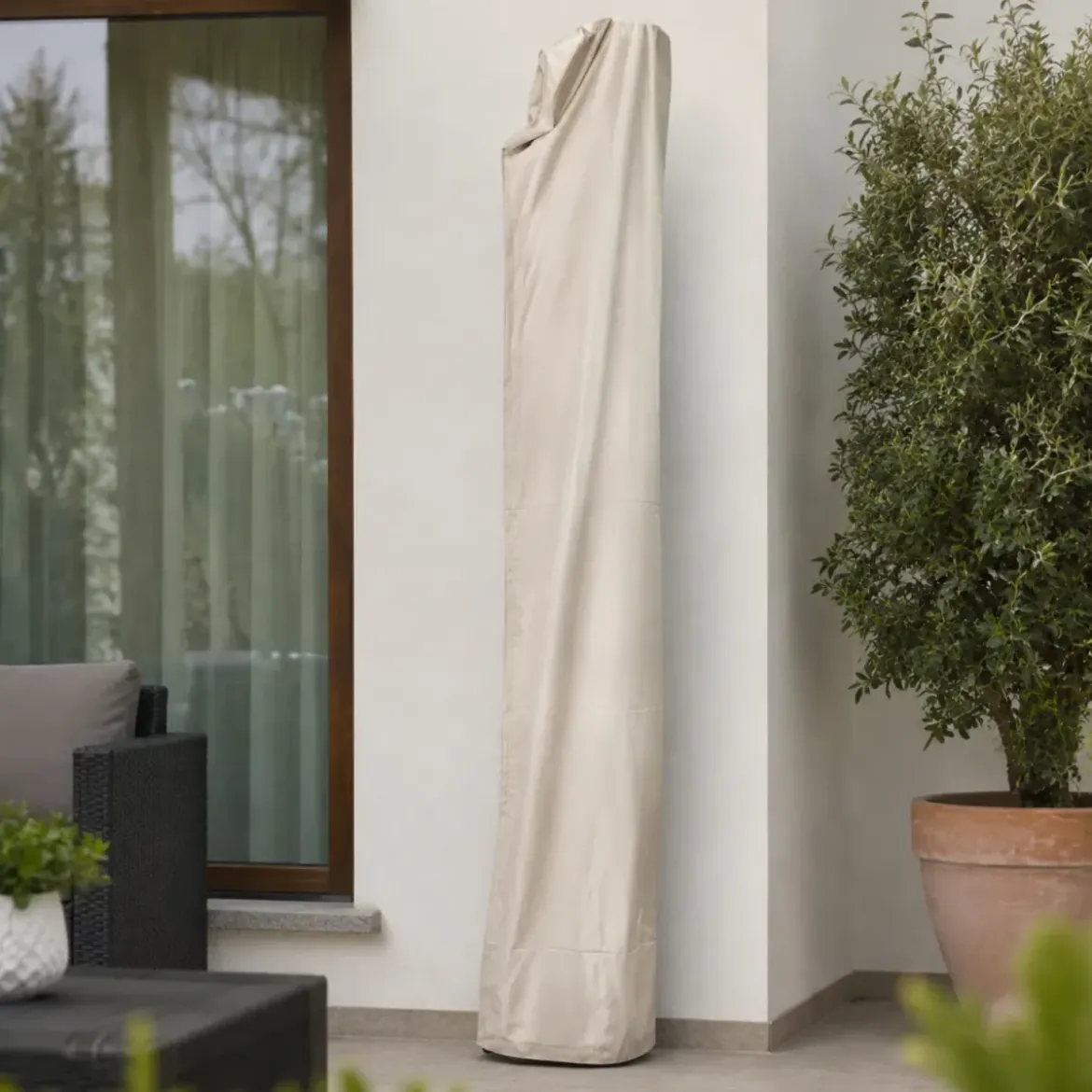 Custodia Ombrellone per Giardino 4x4 Palo Decentrato Beige Poliestere