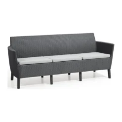 Divano da Esterno 3 Posti Rattan Grafite con Cuscini Grigio Chiaro
