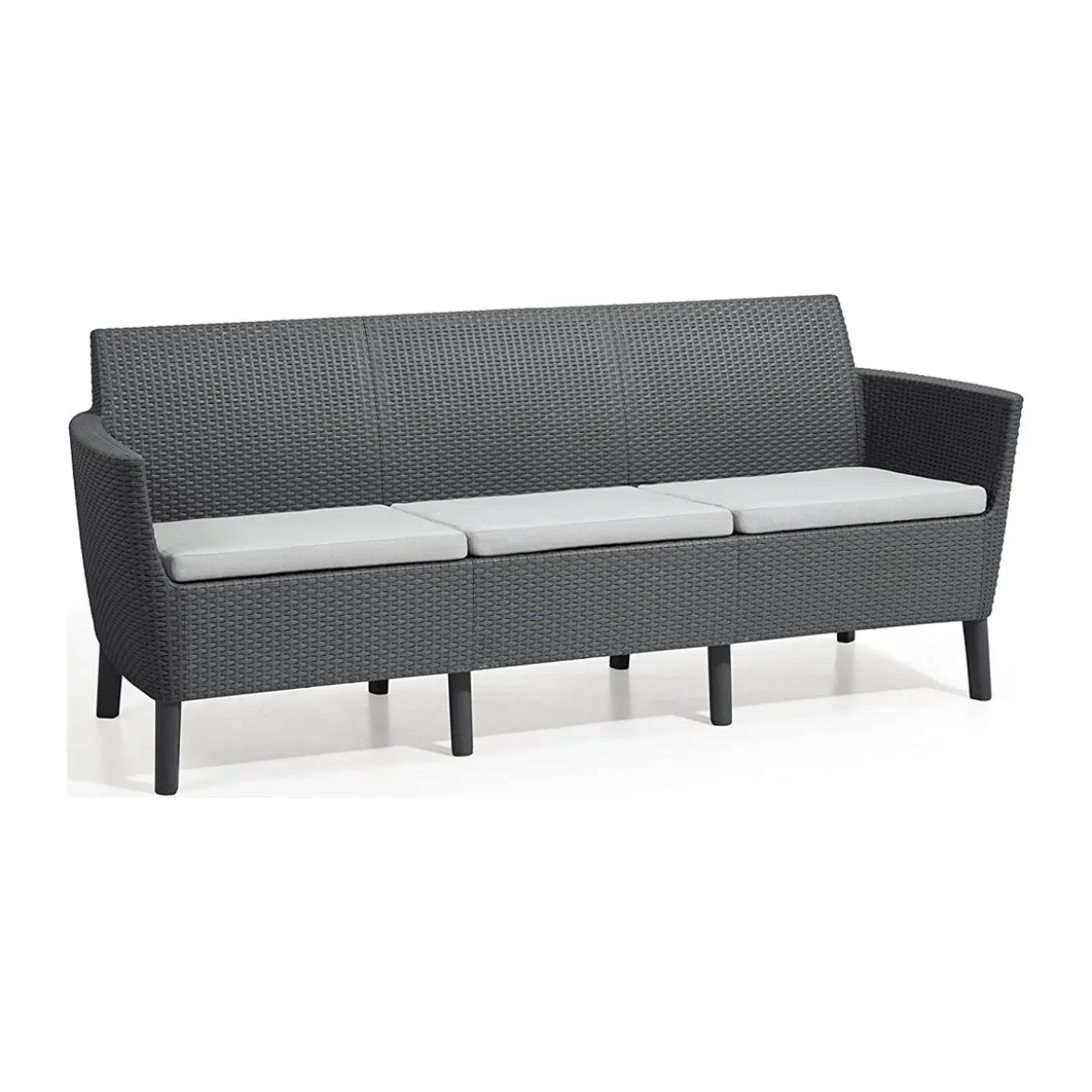Divano da Esterno 3 Posti Rattan Grafite con Cuscini Grigio Chiaro