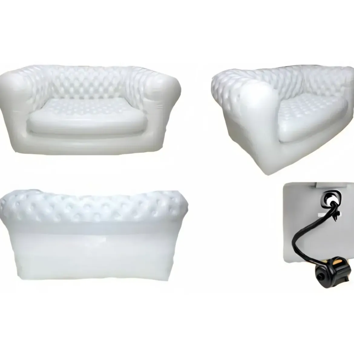 Divano Gonfiabile 2 Posti in PVC Bianco Arredo Interno Esterno Valvole