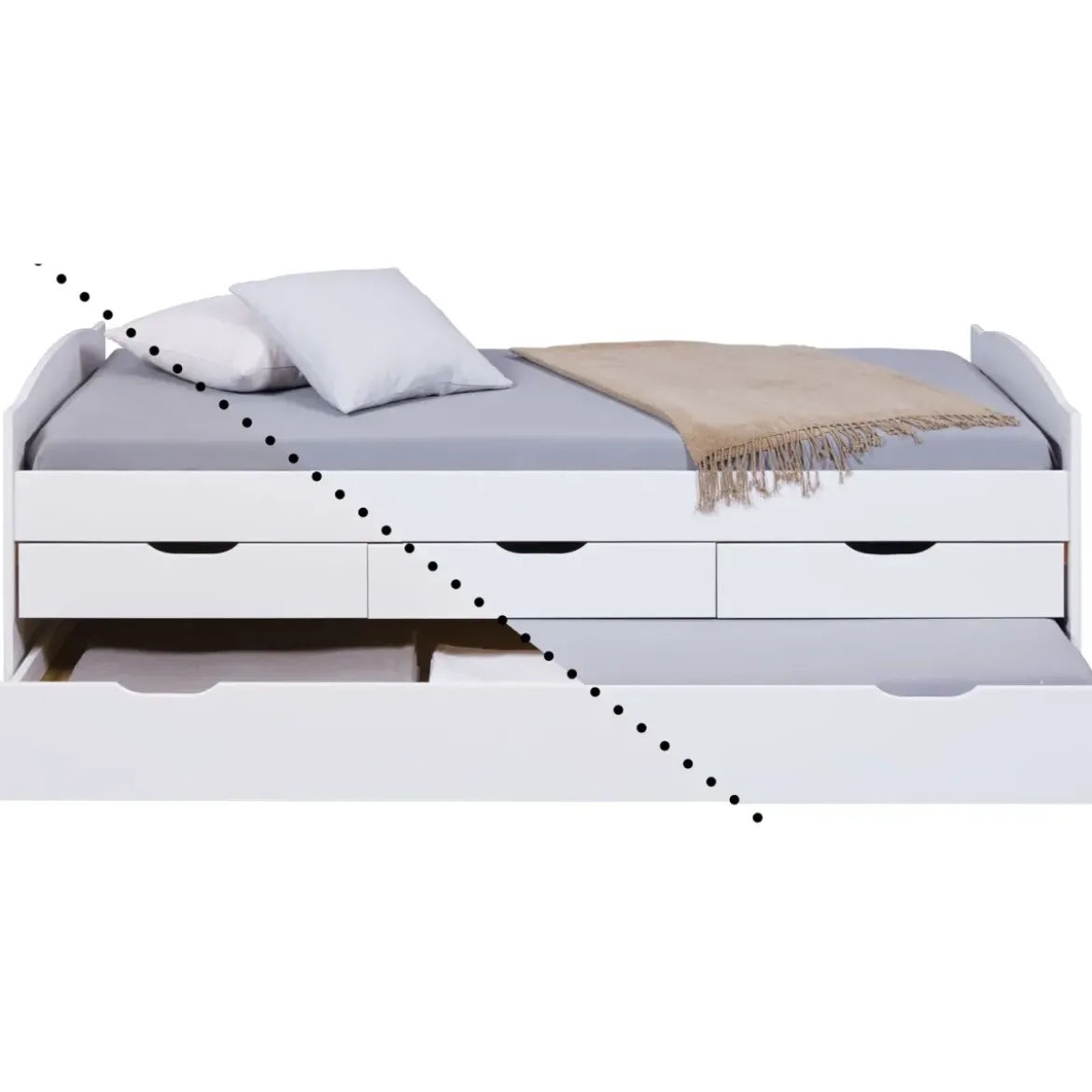 Divano Letto 2 Letti Singoli a Doghe 90x190 con Cassetti Contenitore Estraibile