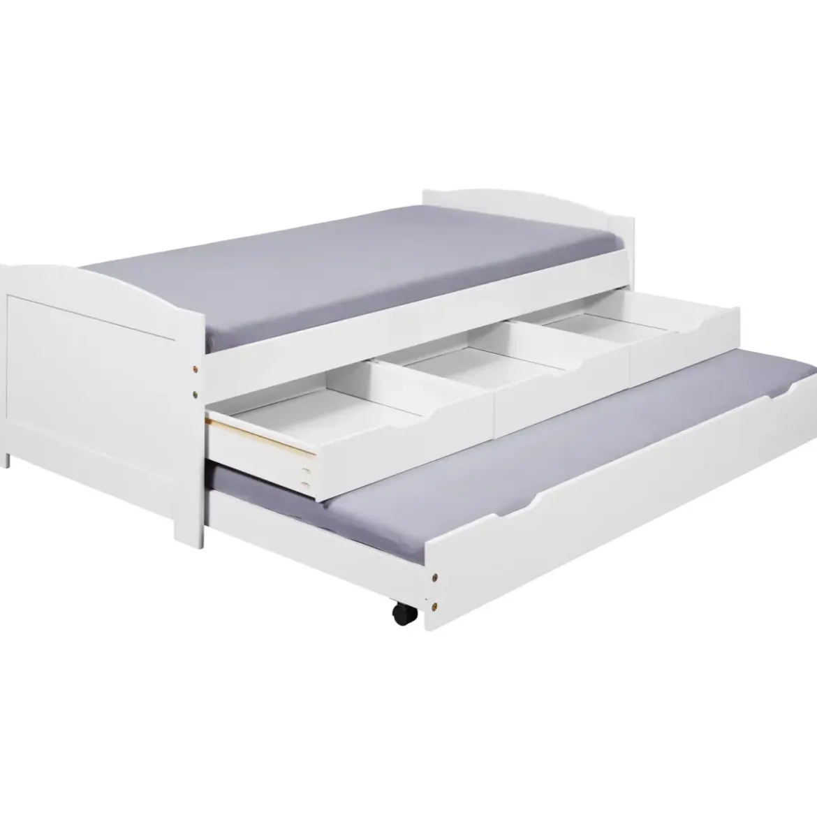Divano Letto 2 Letti Singoli a Doghe 90x190 con Cassetti Contenitore Estraibile