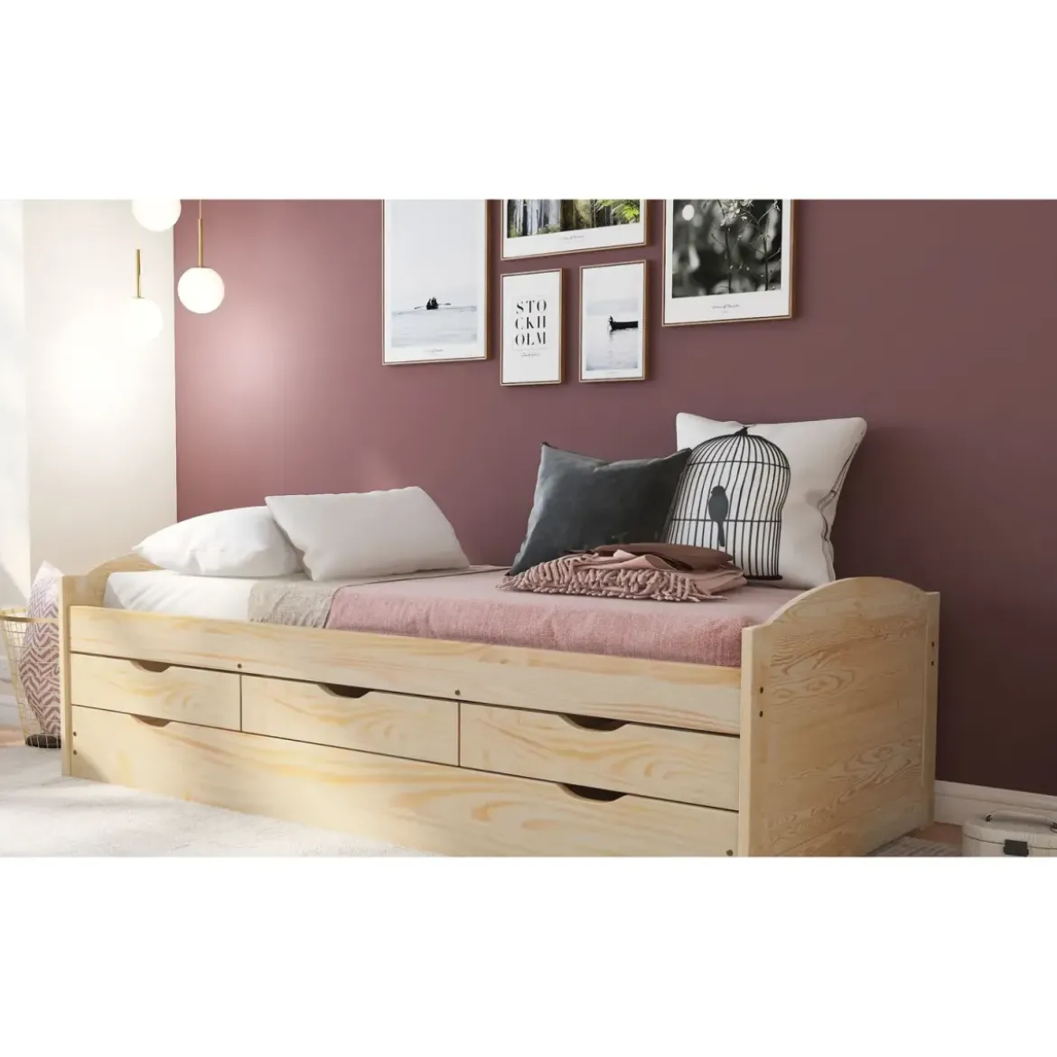 Divano Letto 2 Letti Singoli a doghe 90x200 con Cassetti Contenitore Estraibile