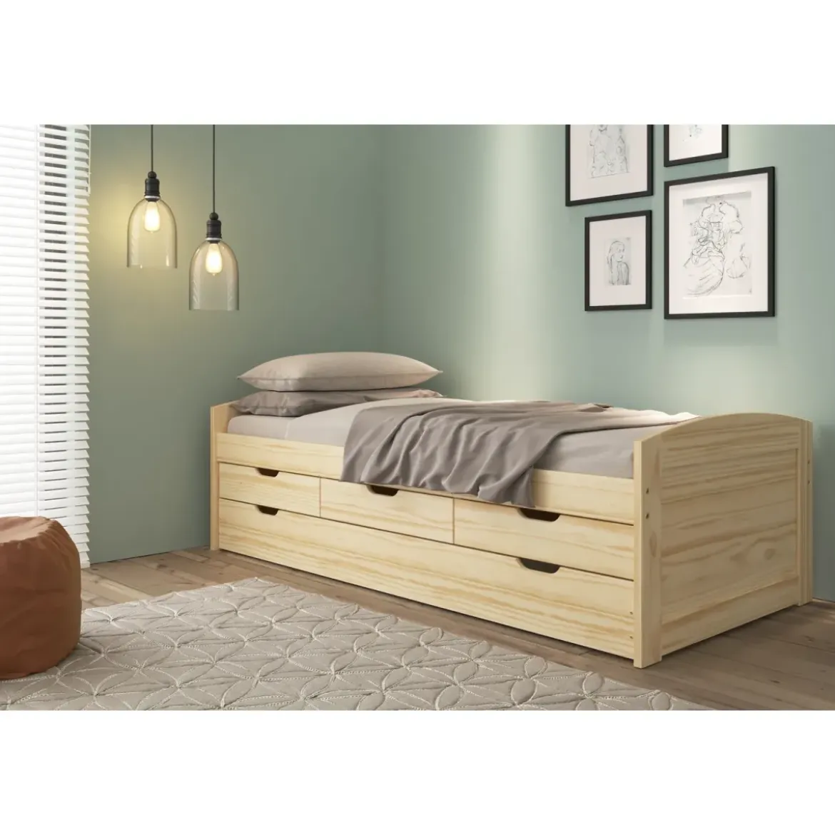 Divano Letto 2 Letti Singoli a doghe 90x200 con Cassetti Contenitore Estraibile