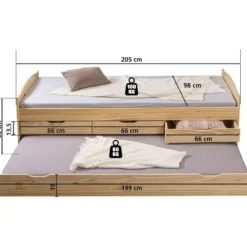 Divano Letto 2 Letti Singoli a doghe 90x200 con Cassetti Contenitore Estraibile