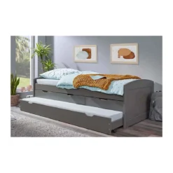 Divano Letto 2 Letti Singoli Doghe 90x200 Grigio Cassetti Contenitore Estraibile