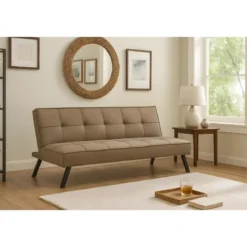 Divano Letto 3 Posti Beige Lino Prontoletto Salvaspazio Gambe Metallo