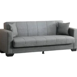 Divano Letto 3 Posti in Tessuto Grigio con Contenitore 213x81x83 cm