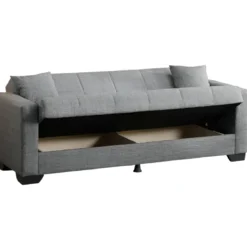 Divano Letto 3 Posti in Tessuto Grigio con Contenitore 213x81x83 cm