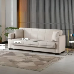 Divano Letto 3 Posti in Tessuto Cammello con Contenitore 213x81x83 cm