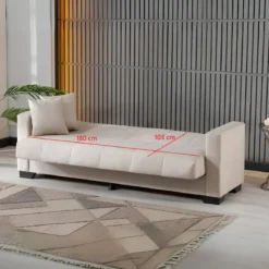Divano Letto 3 Posti in Tessuto Cammello con Contenitore 213x81x83 cm