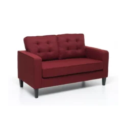 Divano 2 Posti Rosso da Salotto 145 cm Economico Imbottito Cuscini in Tessuto