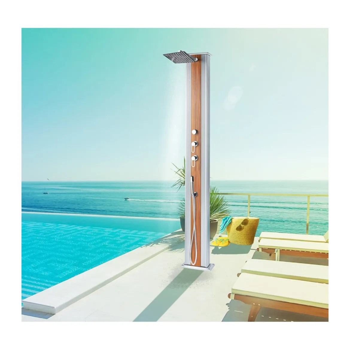 Doccia Solare in Alluminio inox 40 litri Ibrida Acqua Calda da Giardino Esterno