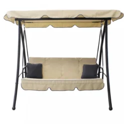 Dondolo Beige Reclinabile 3 Posti Tetto Copertura Telo Giardino Terrazzo