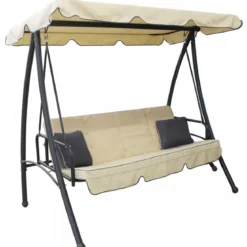 Dondolo Beige Reclinabile 3 Posti Tetto Copertura Telo Giardino Terrazzo