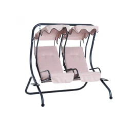Dondolo Cicladi da Giardino 2 Posti Nero/Beige con Cuscini 202 x 114 x 169 h