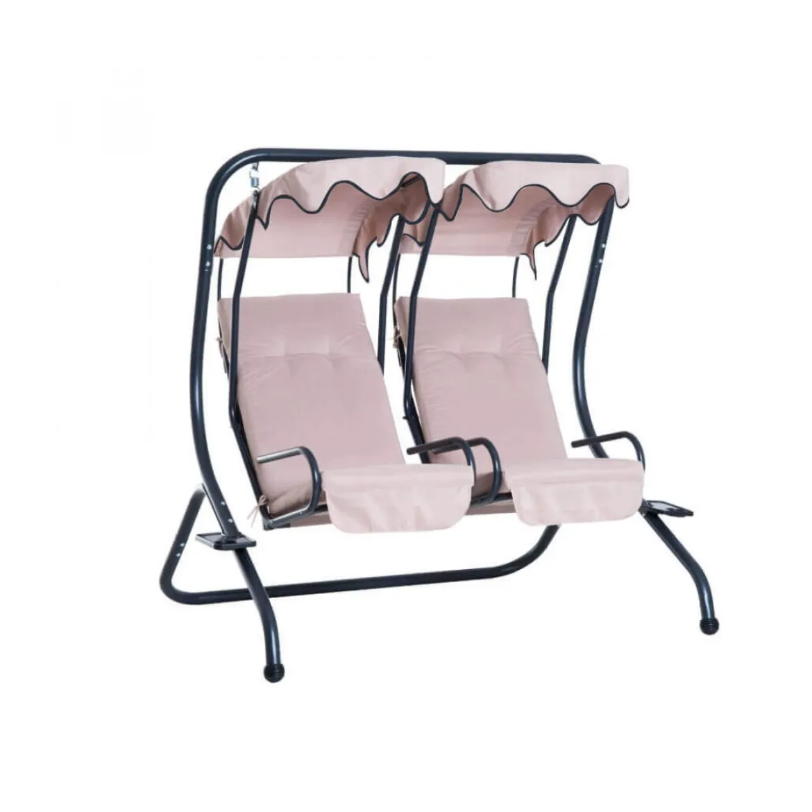 Dondolo Cicladi da Giardino 2 Posti Nero/Beige con Cuscini 202 x 114 x 169 h