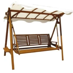 Dondolo Legno 3 Posti Bianco Seduta Cuscini Tettuccio da Giardino Terrazzo