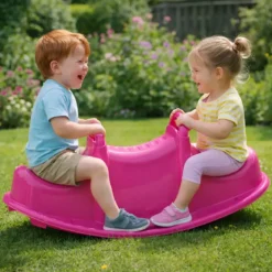 Dondolo per Bambini 3 Posti Plastica Rosa con Maniglie Resistenti
