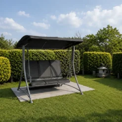 Dondolo 3 Posti Grigio 165x125x178cm con Copertura da Giardino