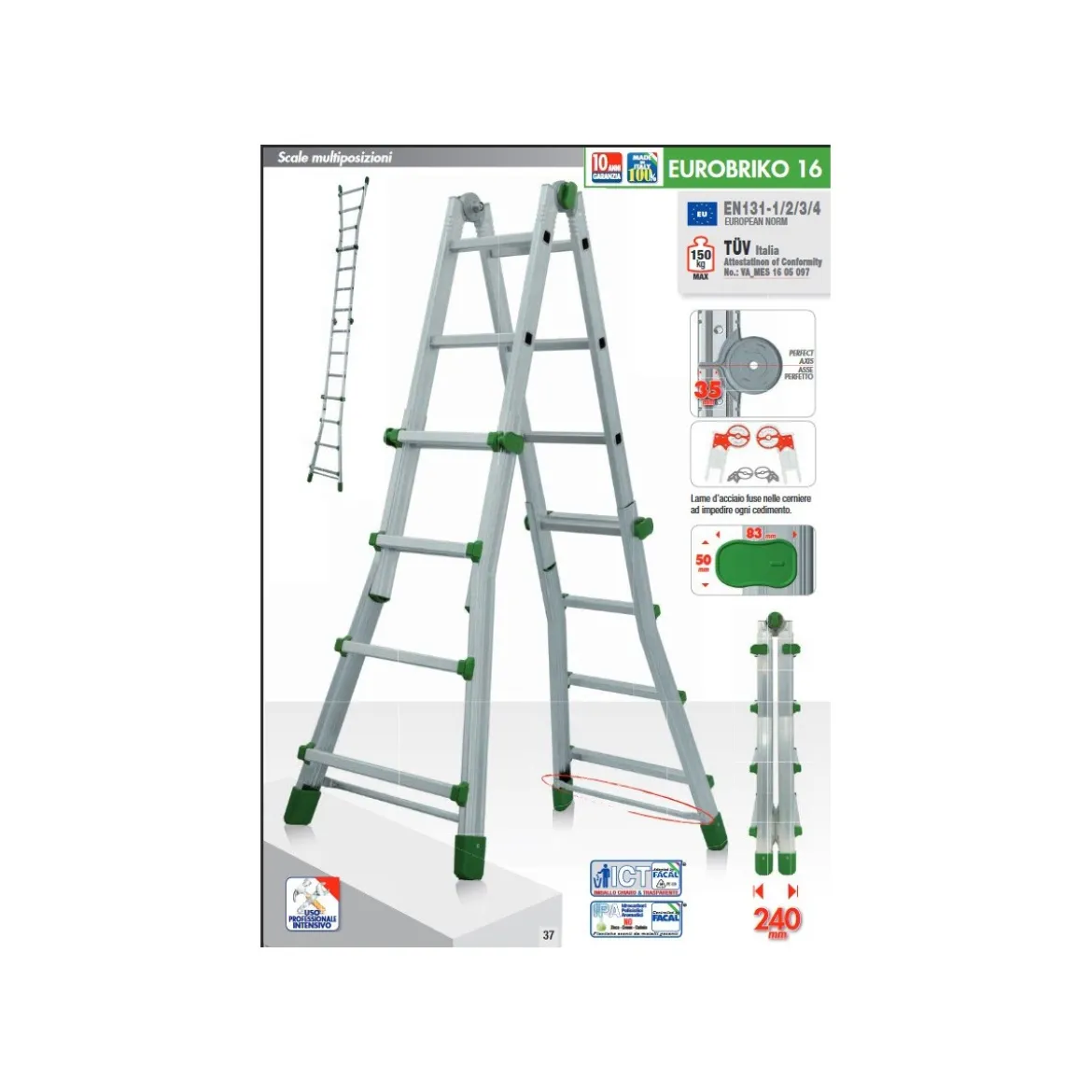 Facal Scala Telescopica 5 Gradini Metri Alluminio Multiuso Professionale Interno