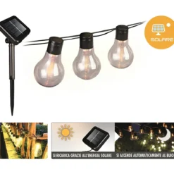 Filo Luci per Gazebo Pergole Energia Solare 10 LED 3W Luce Calda 5m