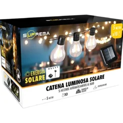 Filo Luci per Gazebo Pergole Energia Solare 10 LED 3W Luce Calda 5m