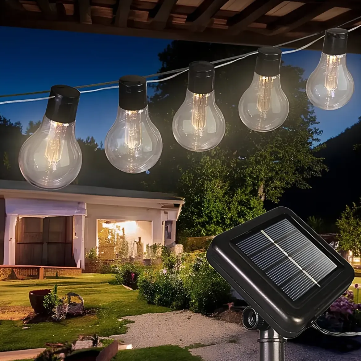 Filo Luci per Gazebo Pergole Energia Solare 40 LED 12W Luce Calda 10m