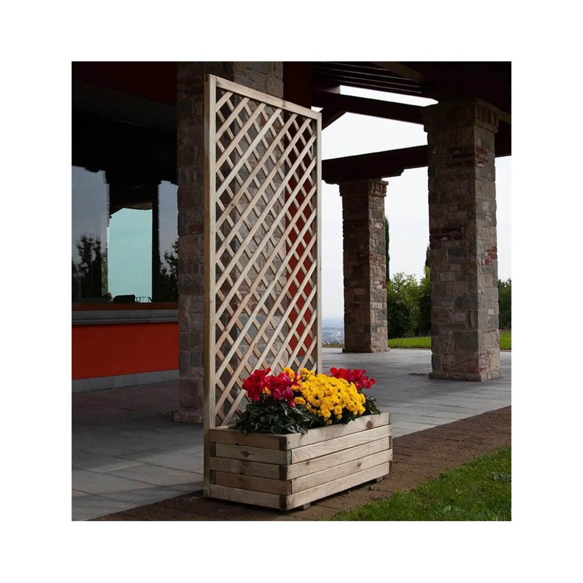 Fioriera con Grigliato 120 Balcone Vaso Spalliera Legno Rettangolare Portavaso