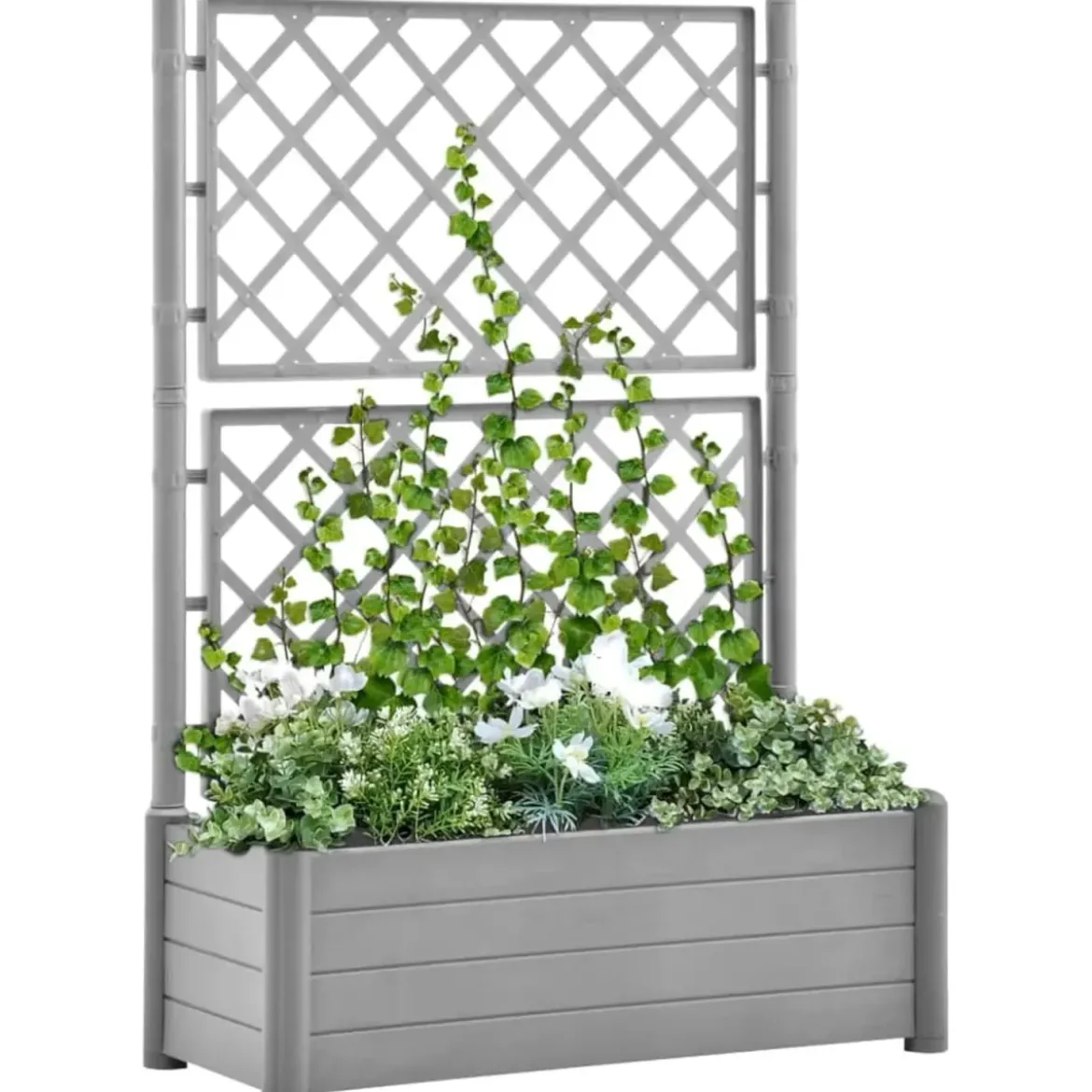 Fioriera con Spalliera Grigliata per Rampicanti Grigio 100x43x142 cm