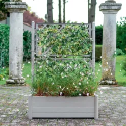 Fioriera con Spalliera Grigliata per Rampicanti Grigio 100x43x142 cm