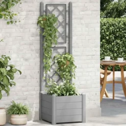 Fioriera con Spalliera Grigliata per Rampicanti Grigio 43x43x142 cm