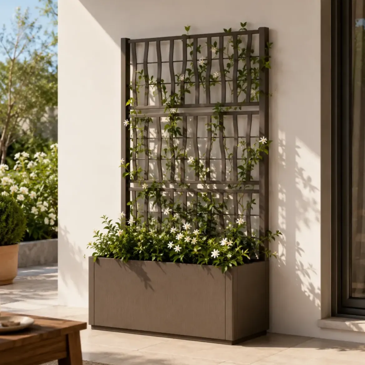 Fioriera con Spalliera Rampicanti Tortora 80x36x140 cm in Plastica