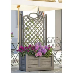 Fioriera in Resina 80x42 con Grigliato Spalliera Antracite da Balcone