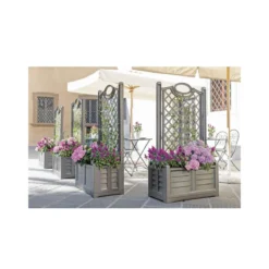 Fioriera in Resina 80x42 con Grigliato Spalliera Antracite da Balcone