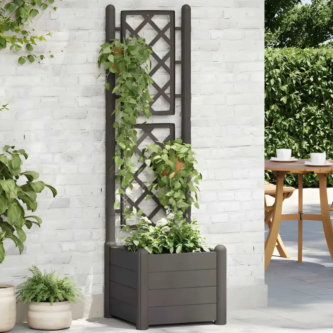 Fioriera Quadrata 43x43 con Grigliato 140 in Plastica da Esterno Pannello Moka