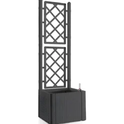 Fioriera Quadrata 43x43 con Spalliera in Pvc Antracite Da Esterno Balcone Vaso
