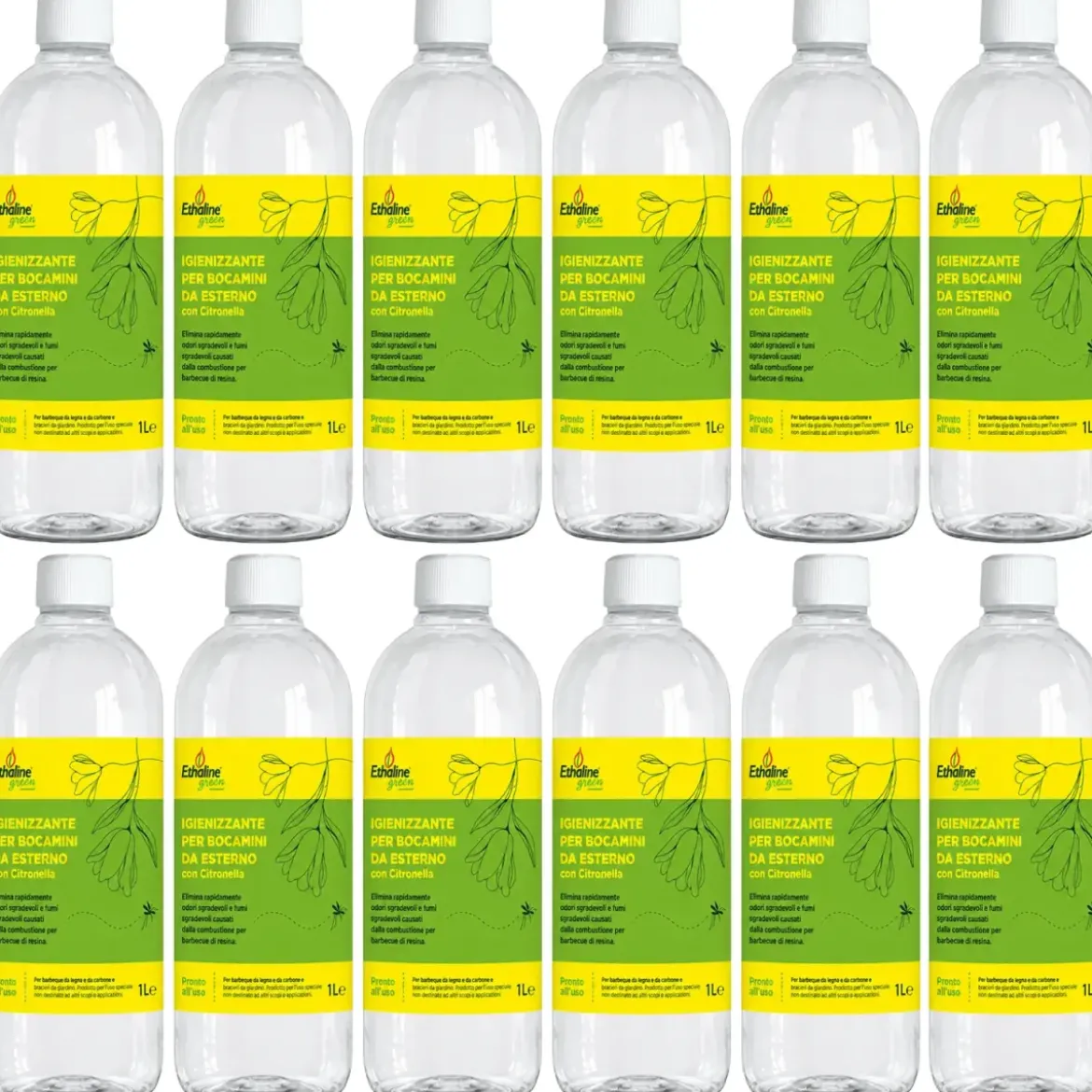 12 Flaconi 1L Bioetanolo con Citronella per Biocamini da Esterno