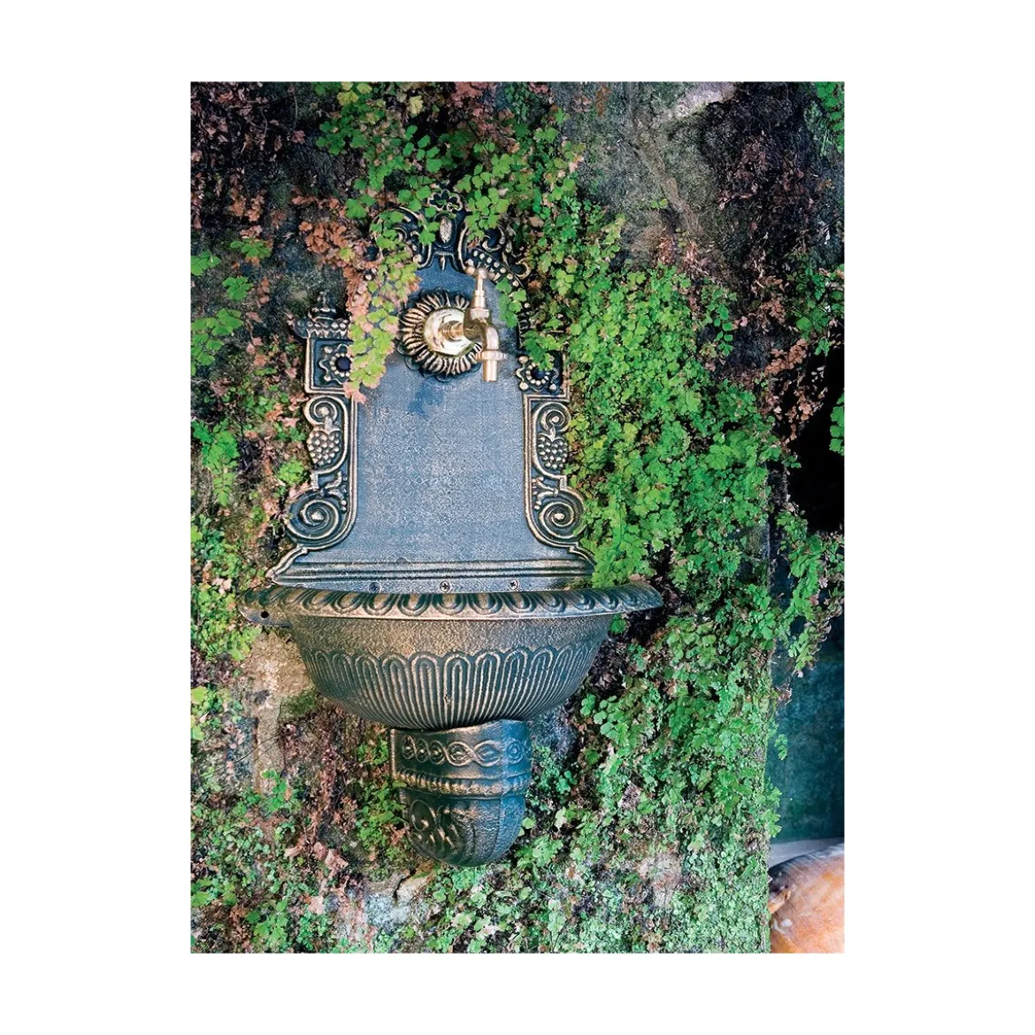 Fontana da Parete Verde in Ghisa Lavabo a Muro Giardino Lavandino Rubinetto