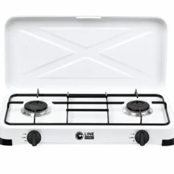Fornello a Gas GPL 2 Fuochi Portatile 4,4 kW con Coperchio da Esterno