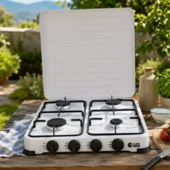 Fornello a Gas GPL 4 Fuochi Portatile 6,2 kW con Coperchio da Esterno