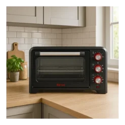 Forno Elettrico Ventilato 1380W Grill Vassoio Griglia Pinza Rosso Nero