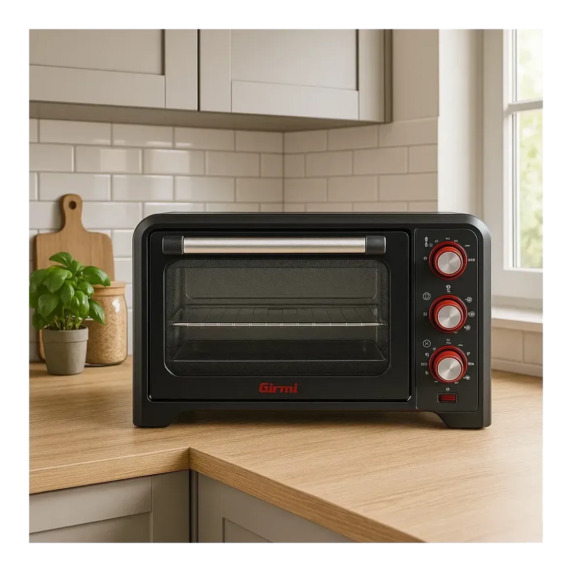 Forno Elettrico Ventilato 1380W Grill Vassoio Griglia Pinza Rosso Nero
