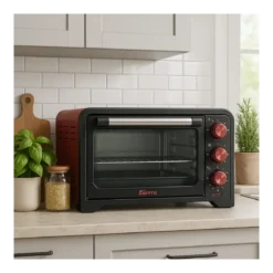 Forno Elettrico Ventilato 1380W Grill Vassoio Griglia Pinza Rosso Nero