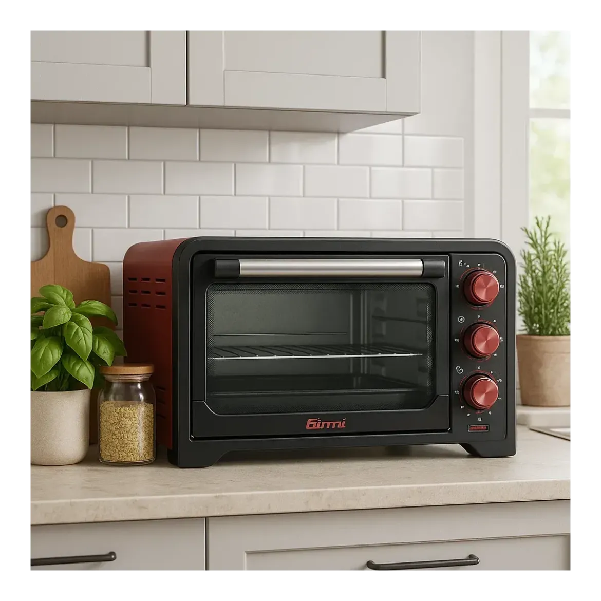 Forno Elettrico Ventilato 1380W Grill Vassoio Griglia Pinza Rosso Nero