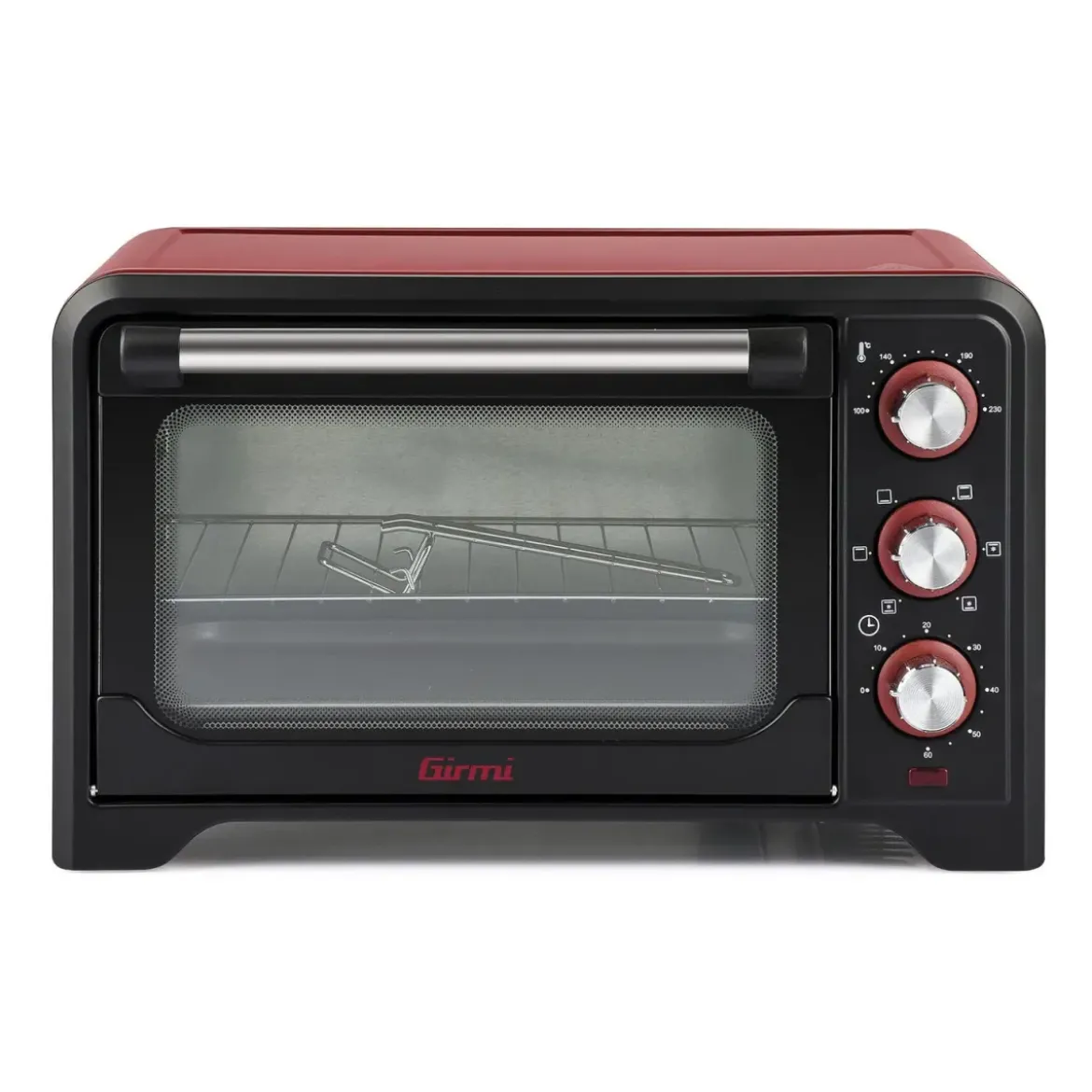 Forno Elettrico Ventilato 1380W Grill Vassoio Griglia Pinza Rosso Nero