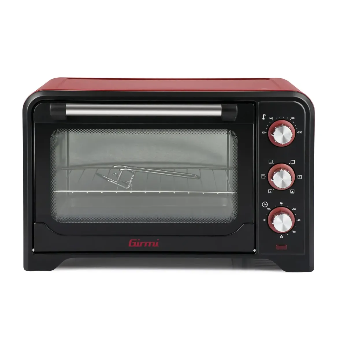 Forno Elettrico Ventilato 1600W Grill Vassoio Griglia Pinza Rosso Nero