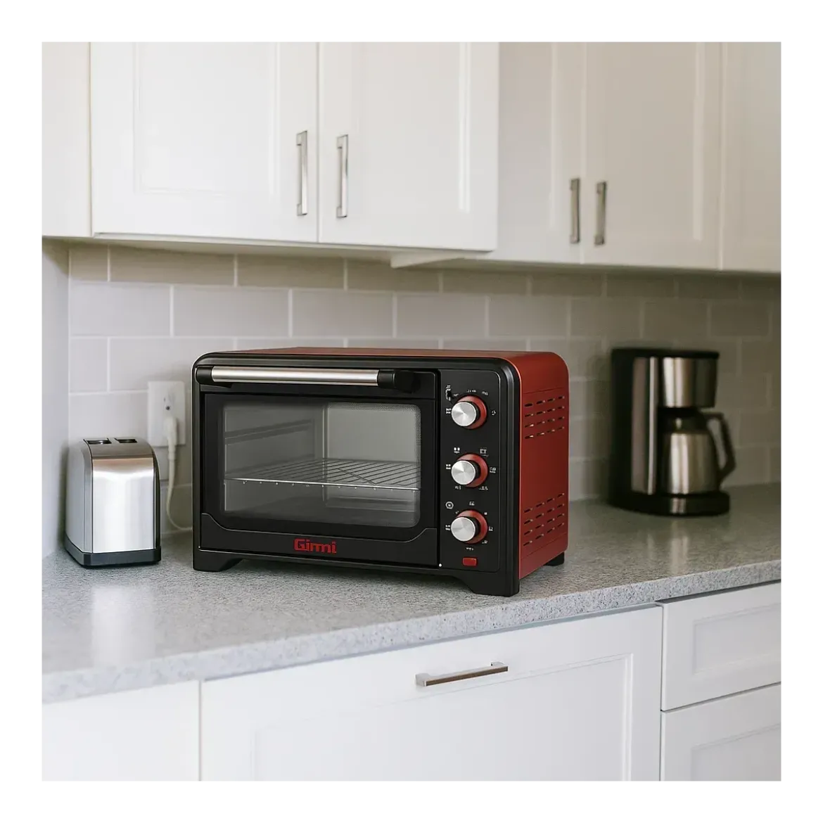 Forno Elettrico Ventilato 1600W Grill Vassoio Griglia Pinza Rosso Nero