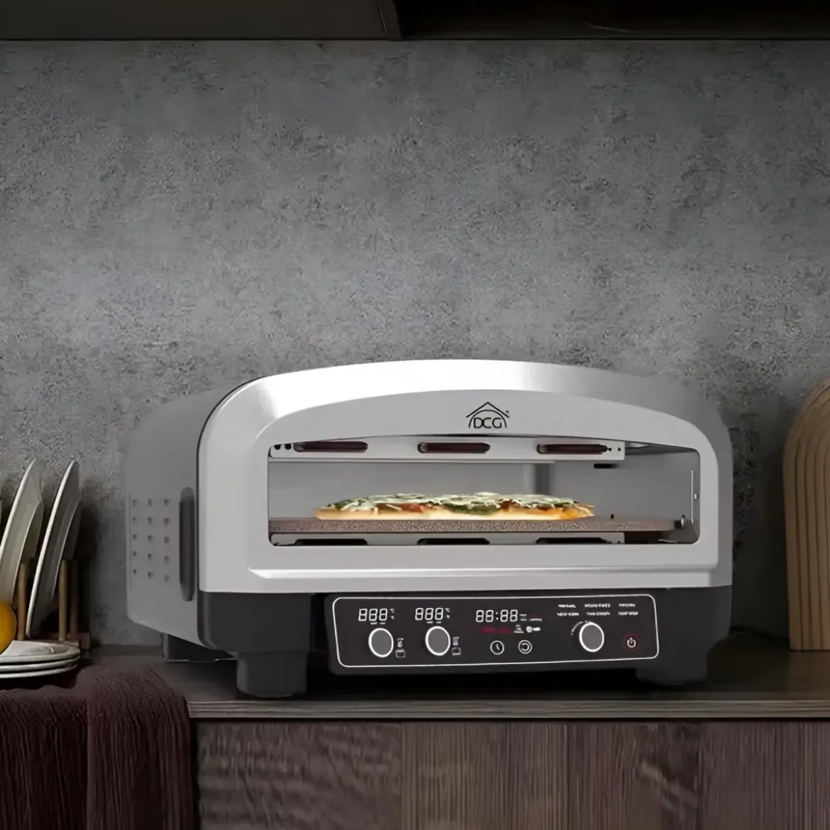 Forno Pizza Elettrico 2200W DCG 20L Pietra Refrattaria Digitale Timer